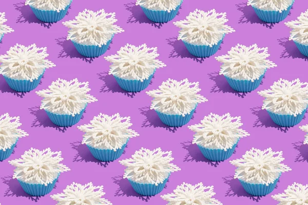 Padrão Férias Inverno Retro Pastel Azul Cozimento Xícara Cupcake Com — Fotografia de Stock