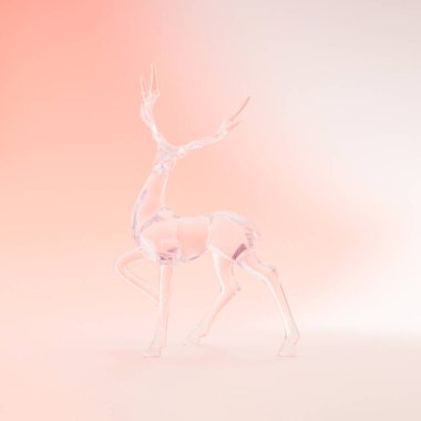 Şeffaf Noel Baba 'nın rengeyiği Pastel gradyan pembe arka planda. Asgari Noel kavramı.