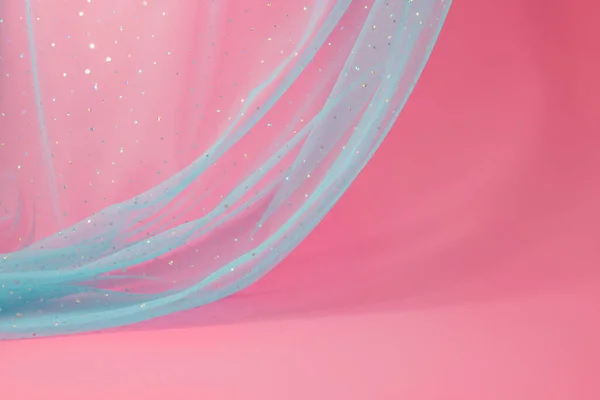Elegant Wallpaper Made Turquoise Tulle Fabric Sequins Bright Pastel Pink — ストック写真