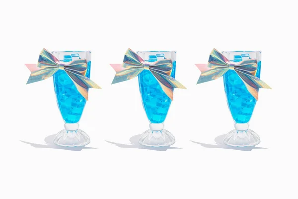 Delicious Fresh Blue Lagoon Cocktail Holographic Bow Isolated White Background — Stock Photo, Image