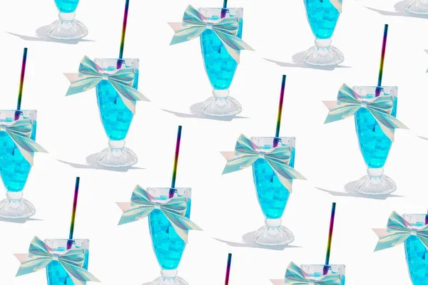 Läcker Fräsch Blue Lagoon Cocktail Med Holografisk Båge Och Dricka — Stockfoto