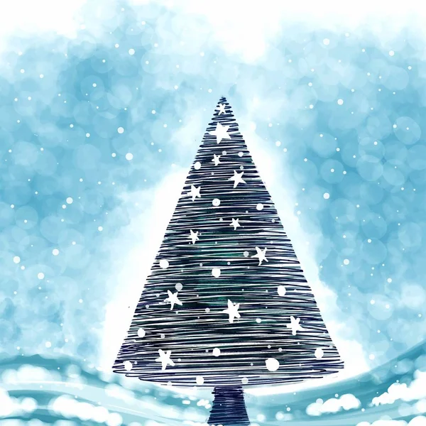 Krásné Zimní Vánoční Strom Karty Pozadí — Stockový vektor