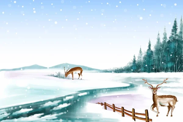 Vinter Bakgrund Snö Och Frost Jul Träd Kort Design — Stock vektor
