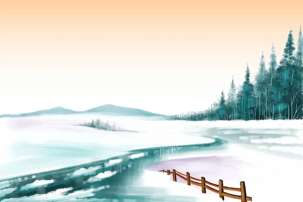 Красивая Елка Фоне Зимней Пейзажной Открытки — стоковый вектор