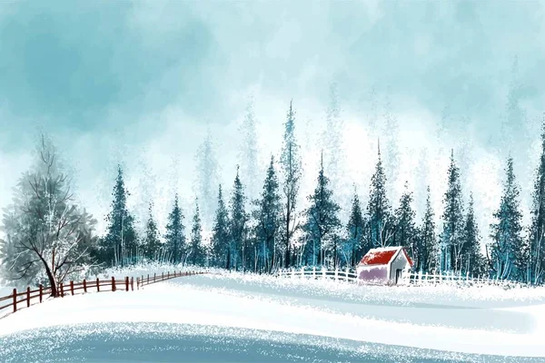 Winter Weihnachtslandschaft Mit Waldbaum Bedeckt Mit Schnee Urlaub Karte Hintergrund — Stockvektor