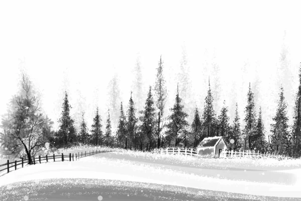 Paysage Noël Hiver Avec Arbre Forestier Recouvert Neige Fond Carte — Image vectorielle
