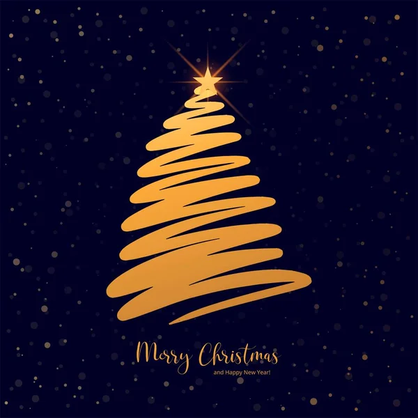Mão Desenhar Dourado Árvore Natal Cartão Fundo — Vetor de Stock