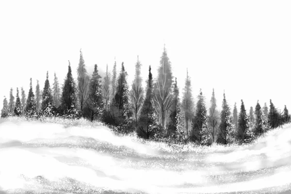Ранковий Вид Гірський Ліс Пейзаж Ялинка Новорічна Листівка Фон — стоковий вектор