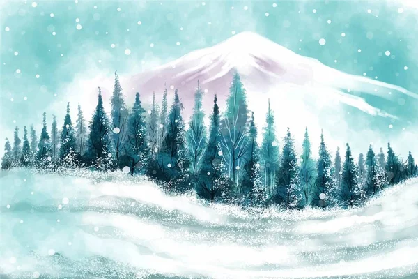 Paesaggio Invernale Con Neve Albero Natale Carta Sfondo — Vettoriale Stock