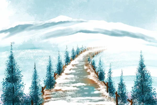 Paisagem Inverno Com Neve Natal Árvore Cartão Fundo — Vetor de Stock