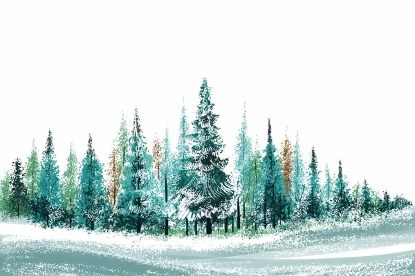 Şenlikli Kış Manzarası Noel Ağaçları Güzel Bir Tatil Kartı Geçmişi — Stok Vektör