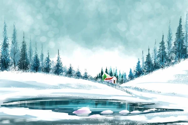 Впечатляющие Рождественские Елки Зимнем Пейзаже Фоне Снежных Карт — стоковый вектор