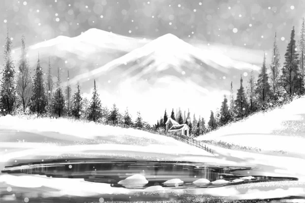 Вражаючі Різдвяні Ялинки Зимовому Пейзажі Фоном Снігової Картки — стоковий вектор