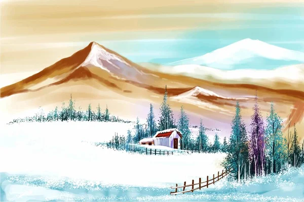 Новый Год Рождественские Елки Зимний Пейзаж Горах Фоне — стоковый вектор