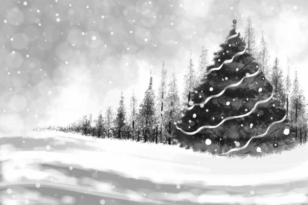 Paisaje Invierno Con Caída Navidad Nieve Árbol Tarjeta Vacaciones Fondo — Archivo Imágenes Vectoriales