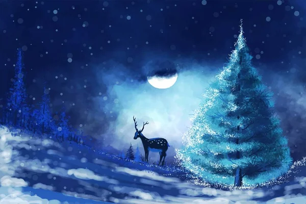 Χειμερινό Τοπίο Πτώση Χριστουγεννιάτικο Δέντρο Διακοπές Κάρτα Φόντο — Διανυσματικό Αρχείο