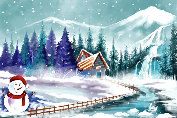 Joyeux Arbre Noël Hiver Forêt Paysage Arrière Plan Avec Conception — Image vectorielle