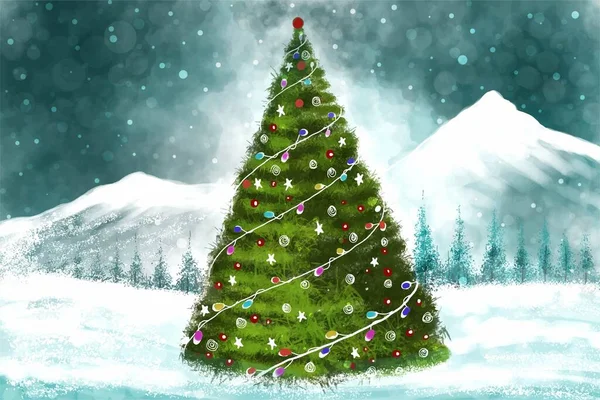 Impressionantes Árvores Natal Paisagem Inverno Com Fundo Cartão Neve — Vetor de Stock