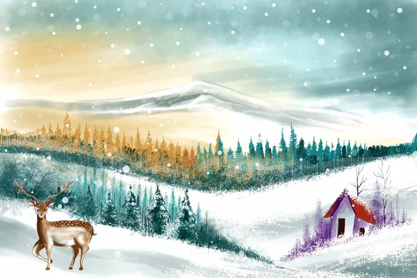 Τοπίο Για Χειμώνα Και Νέο Έτος Διακοπές Χριστούγεννα Κάρτα Φόντο — Διανυσματικό Αρχείο