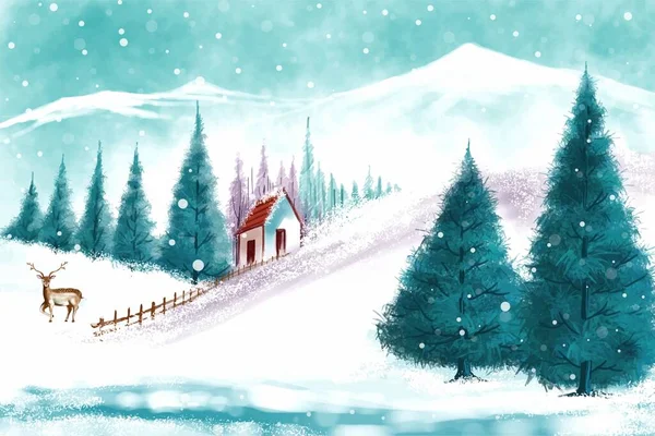 Χριστουγεννιάτικο Τοπίο Χειμώνα Κρύο Καιρό Και Παγετός Φόντο Χριστουγεννιάτικο Δέντρο — Διανυσματικό Αρχείο