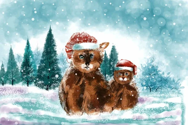 Hermoso Paisaje Navidad Invierno Con Fondo Perros Lindos Navidad — Archivo Imágenes Vectoriales