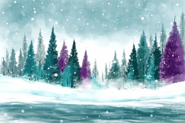 Winterlandschaft Mit Verschneiten Weihnachtsbaum Karte Hintergrund — Stockvektor