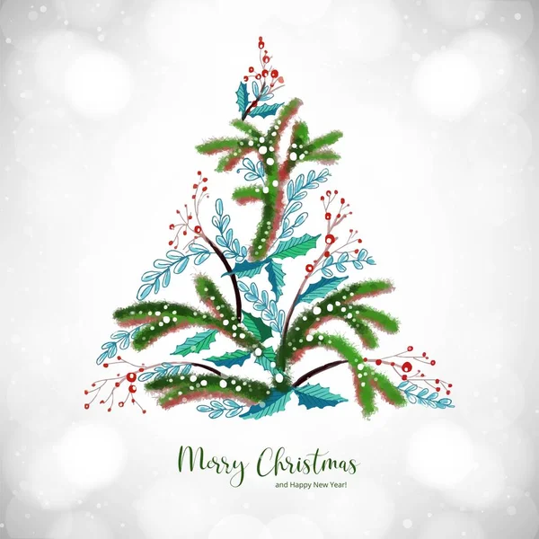 Frohe Weihnachten Und Ein Gutes Neues Jahr Grußkarte Dekorativen Baum — Stockvektor