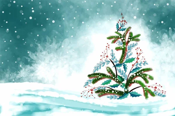 Winterlandschaft Mit Fallendem Weihnachtsschnee Und Weihnachtskarte — Stockvektor