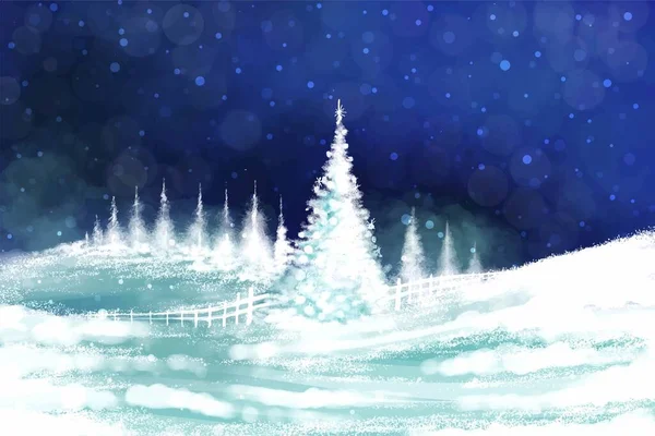 Зимний Пейзаж Падающим Рождеством Снег Елка Праздник Карточки Фон — стоковый вектор