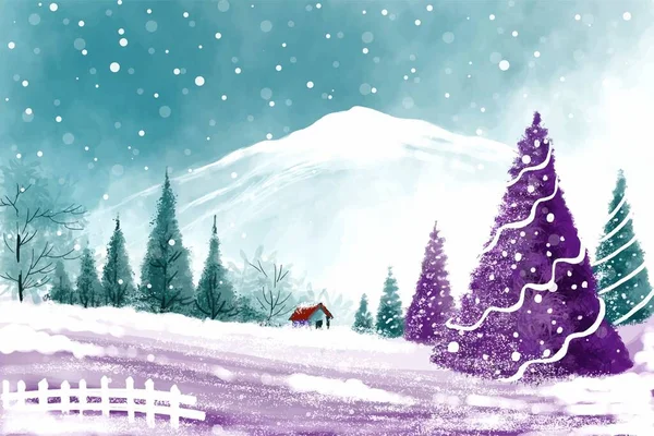 Beeindruckende Weihnachtsbäume Winterlandschaft Mit Schneekartenhintergrund — Stockvektor