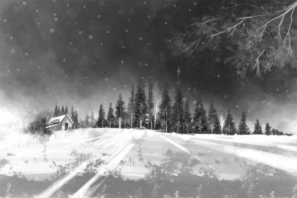 Feestelijke Winter Landschap Kerstbomen Vakantie Kaart Grijze Achtergrond — Stockvector