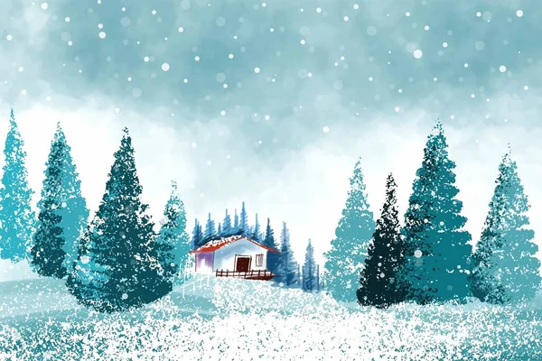Schöne Winterlandschaft Schneebedeckt Weihnachtsbaum Karte Hintergrund — Stockvektor