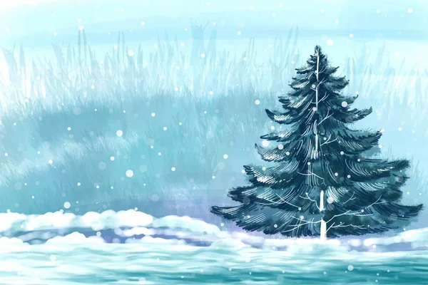 Kerstmis Winter Landschap Van Koud Weer Vorst Kerstboom Achtergrond — Stockvector