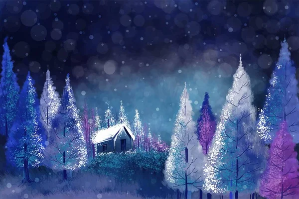 寒冷天气和霜冻圣诞树背景下的圣诞冬季风景 — 图库矢量图片