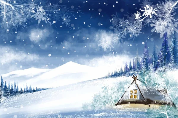 秋のクリスマス雪と木の休日カードの背景と冬の風景 — ストックベクタ