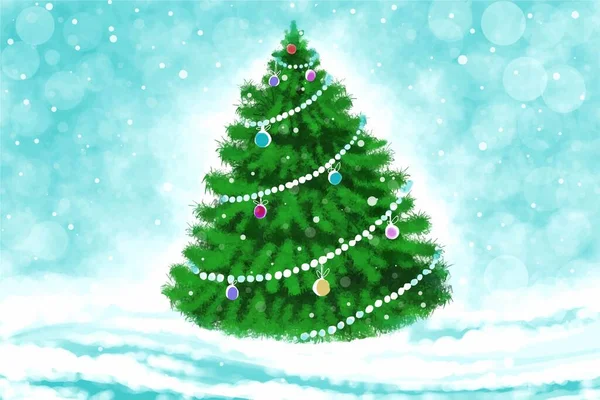 Artística Hermosa Tarjeta Árbol Decorativo Navidad Sobre Fondo Azul — Vector de stock