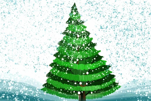 手描きの装飾クリスマスツリー休日カードの背景 — ストックベクタ