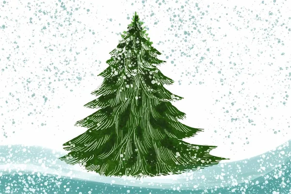 寒い天候のクリスマスの冬の風景クリスマスツリーカードの背景 — ストックベクタ