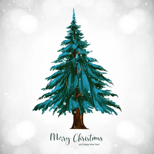 Merry Christmas Happy New Year Greeting Card Tree White Background — Stock Vector