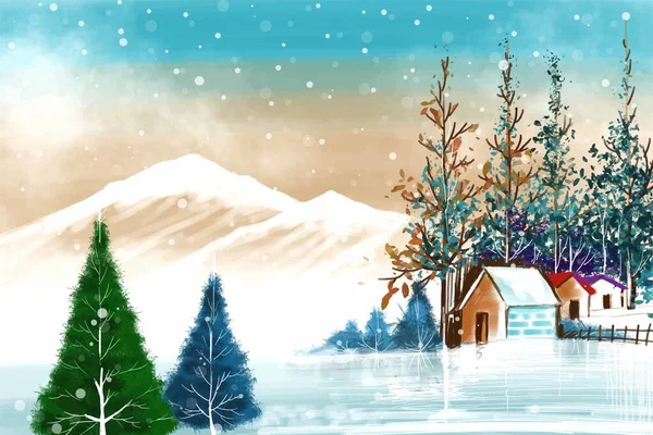 Soğuk Hava Soğuk Noel Ağacı Arka Planının Noel Manzarası — Stok Vektör
