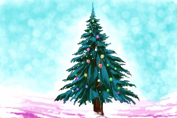 Feliz Natal Feliz Ano Novo Paisagem Árvore Cartão Feriado Fundo — Vetor de Stock