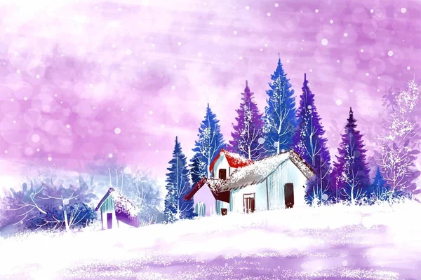 Landskap Vinter Nyttårsferier Julekortbakgrunn – stockvektor