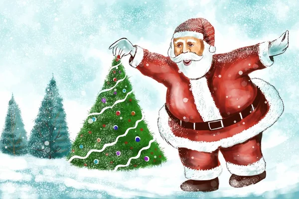Joyeux Noël Bonne Année Carte Vœux Avec Santa Claus Fond — Image vectorielle