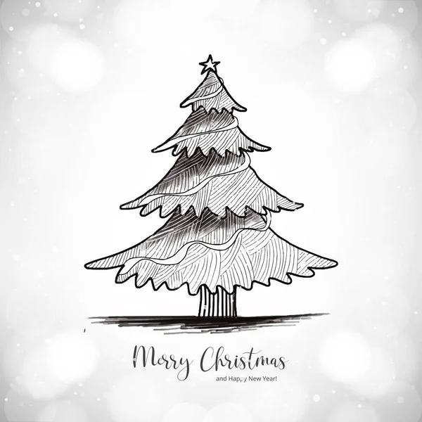 Hand Draw Winter Christmas Tree Sketch Holiday Card Background — Stock Vector