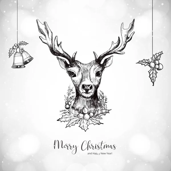 Hand Drawn Christmas Deer Sketch Design — ストックベクタ