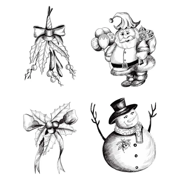 Ручной Рисунок Декоративных Элементов Рождественского Наброска — стоковый вектор