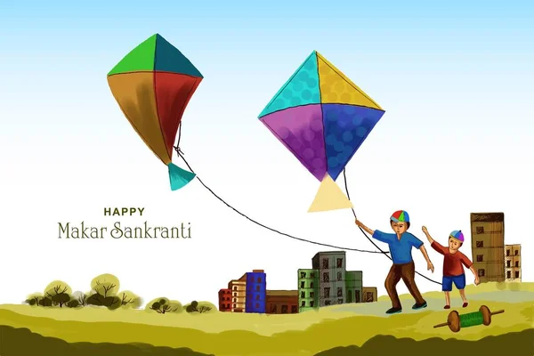 Happy Makar Sankranti Colorful Kites Festival India Background — Stock Vector