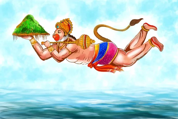 Illustration Lord Hanuman Hanuman Jayanti Festival Card Background — стоковый вектор
