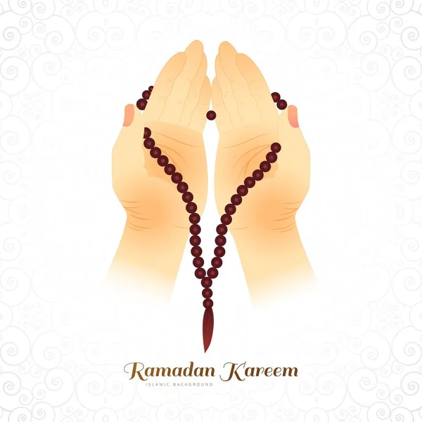 Mulheres Muçulmanas Mãos Orando Segurando Rosário Ramadã Projeto Cartão Kareem — Vetor de Stock