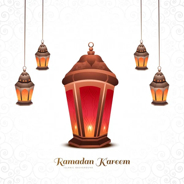 Lámparas Árabes Mano Dibujar Ramadán Kareem Tarjeta Felicitación Fondo — Vector de stock
